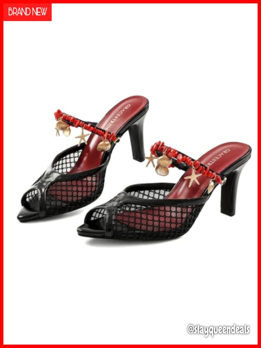 Mesh Heeled Sandals Pointed Toe Stiletto Shell Charm Women's Dressy
